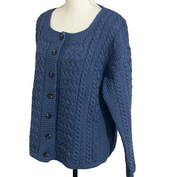 Irish Merino Wool Blue Cardigan size L EUC - Picture 1 of 9